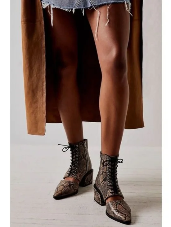 Free People Charlotte Corset Snakeskin Cowgirl Western Square Heel Cutout Boots - Picture 2 of 7